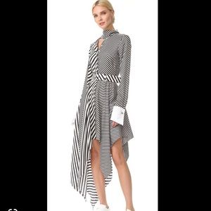 Monse Asymmetic Striped Silk Twill MIDI Dress White / Black WITH belt